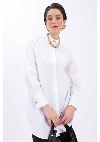 Beyaz-Cepli Gömlek Tunik