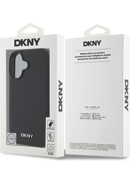 iPhone 16 Kılıf Dkny Orjinal Lisanslı Magsafe Şarj Özellikli Metal Logolu Pu Deri Grained Siyah indirimleri