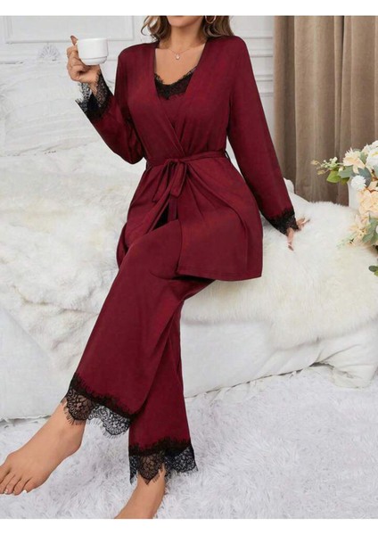 3'lü Lia Bordo Bambuu Pijama Takımı modelleri