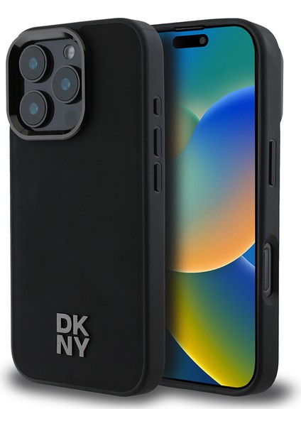iPhone 16 Pro Kılıf Dkny Orjinal Lisanslı Magsafe Şarj Özellikli Metal Logolu Pu Deri Plain Siyah