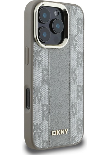 iPhone 16 Pro Kılıf Dkny Orjinal Lisanslı Magsafe Şarj Özellikli 3D Yazılı Checkered Pattern Bej modelleri