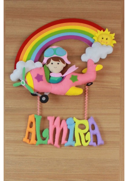 Almira Isimli Gökkuşağı Uçak Bebek Odası Kapı Süsü