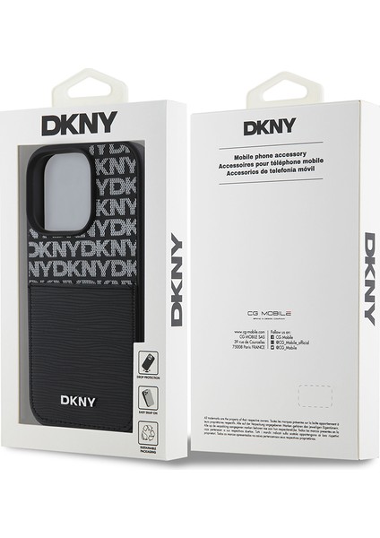 iPhone 16 Pro Kılıf Dkny Orjinal Lisanslı Kartlıklı 3D Yazılı Repeat Texture Pattern Kapak Siyah indirimleri
