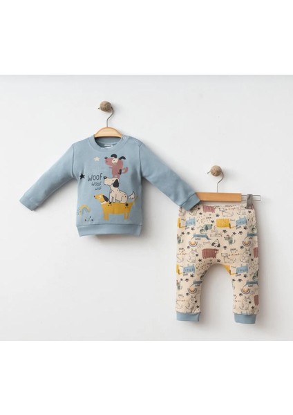 Bebek 2 Li Takım Pamuk ve Baskılı Manşetli Pantolon Alt ve Üst Set