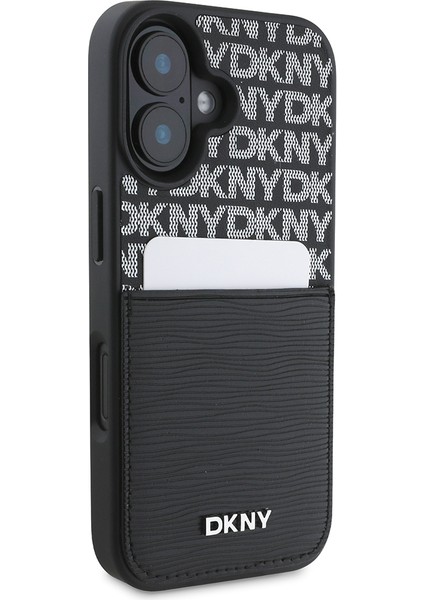 iPhone 16 Kılıf Dkny Orjinal Lisanslı Kartlıklı 3D Yazılı Repeat Texture Pattern Kapak Siyah modelleri