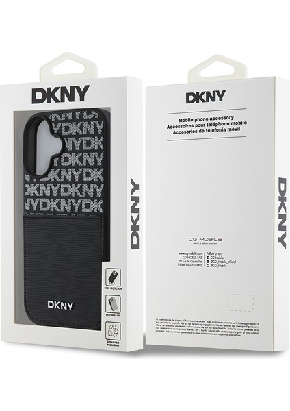 iPhone 16 Kılıf Dkny Orjinal Lisanslı Kartlıklı 3D Yazılı Repeat Texture Pattern Kapak Siyah indirimleri