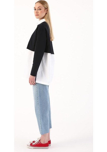 LACIVERT01-BISIKLET Yaka Uzun Kollu Crop