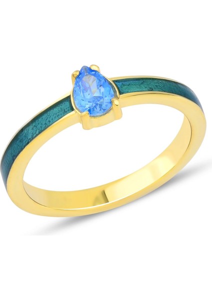 Aquamarine Zirconia Taşlı Damla Kesim Mineli Yüzük
