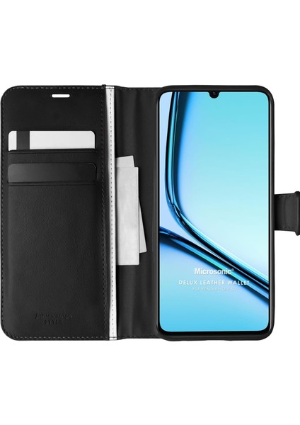Realme Note 50 Kılıf Delux Leather Wallet Siyah