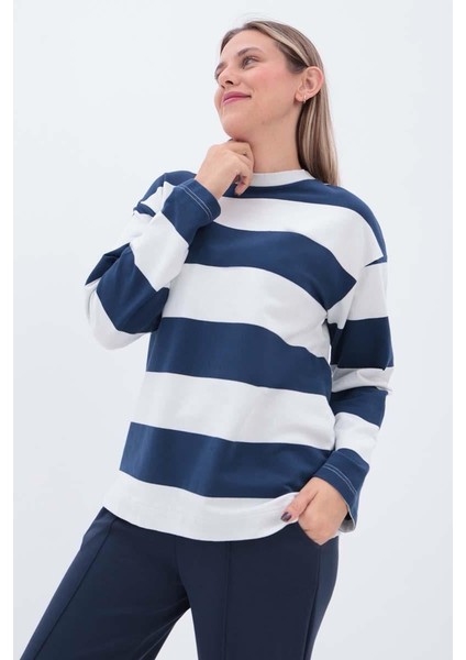 Indigo-Taş-Çizgili Sweatshirt