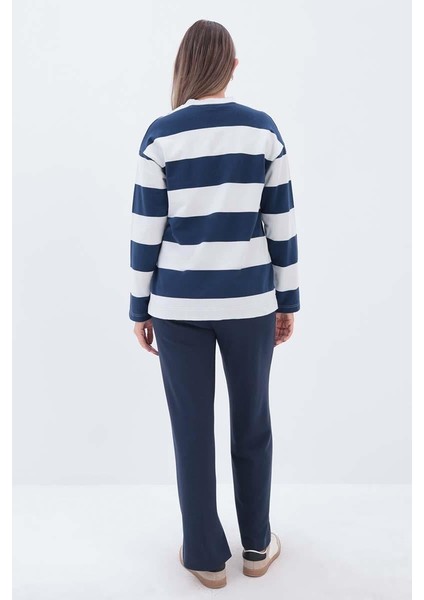 Indigo-Taş-Çizgili Sweatshirt fırsatları