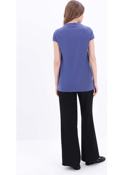 Indigo-Pamuklu Püskül Detaylı Kısa Kollu T-Shirt modelleri