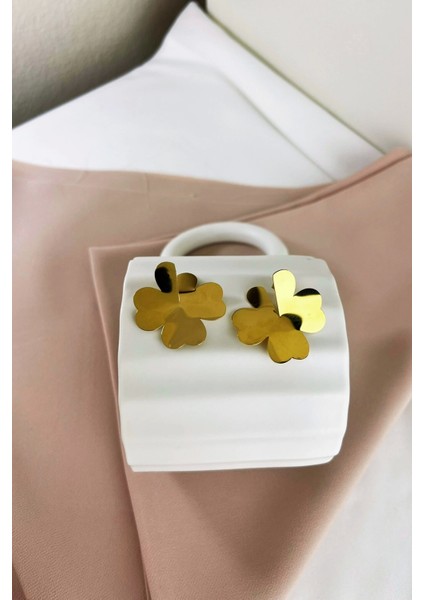 Yonca Model Çelik Gold Küpe