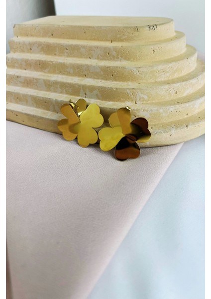 Yonca Model Çelik Gold Küpe modelleri