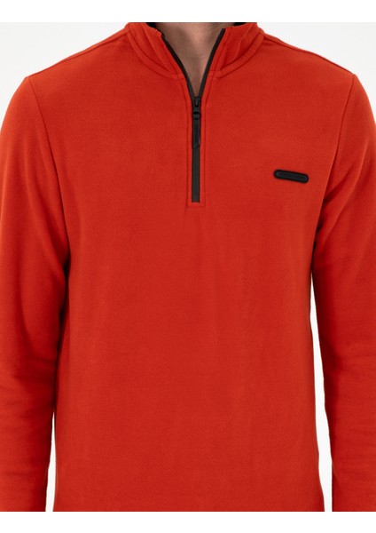 Erkek Kiremit Regular Fit Yarım Fermuarlı Polar Sweatshirt 50298973-VR040