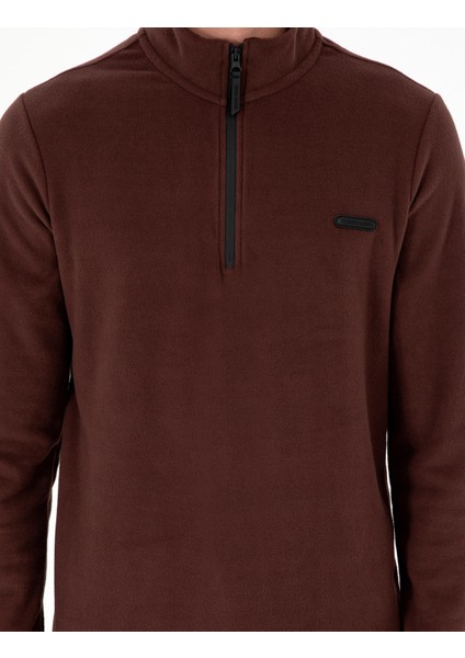 Erkek Kahverengi Regular Fit Yarım Fermuarlı Polar Sweatshirt 50298973-VR029