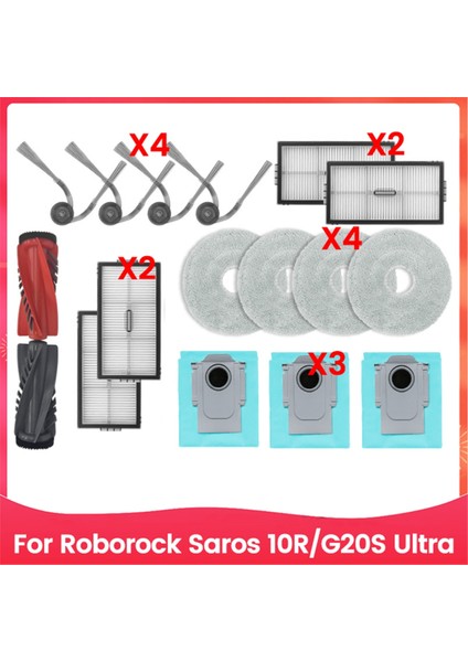 Roborock Saros 10R / G20S Ultra Elektrikli Süpürge Aksesuarları Için 17 Adet Çift Ana Fırça Yan Fırça Filtre Paspas Pedleri Toz Torbası (Yurt Dışından)