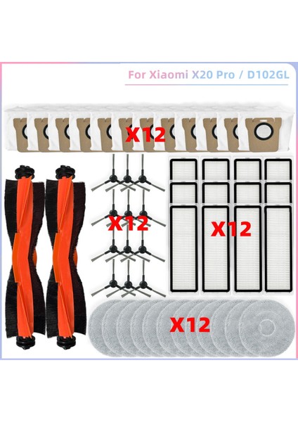 Xiaomi Robot Vacuum X20 Pro / D102GL Vakum Parçaları Ana Yan Fırça Hepa Filtre Paspas Bezi Toz Torbaları Aksesuar Seti (Yurt Dışından)