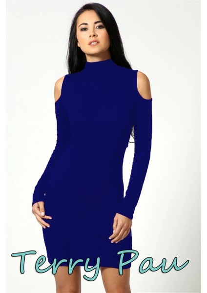 B101177 Omuzu Açık Uzun Kollu Elbise fiyatları