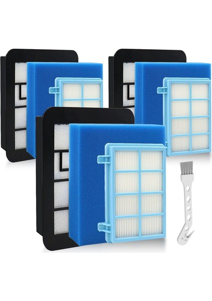 3 Pezzi Filtri Di Ricambio Per Aspirapolvere Philips PowerPro Compact E Active - Set Con Filtro HEPA, Filtro Motore E Filtro In Schiuma + Spazzola - 4