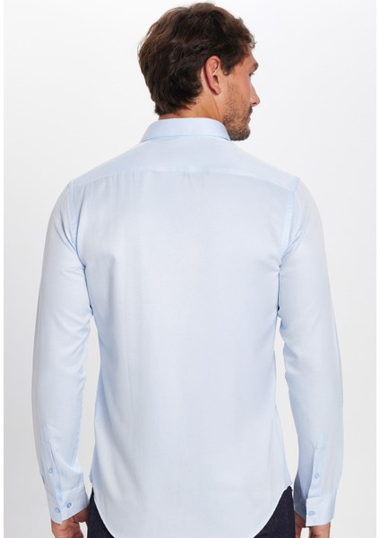 Erkek Slim Fit Dar Kesim Pamuklu Kolay Ütü Mavi Düğmeli Yaka Gömlek indirimleri