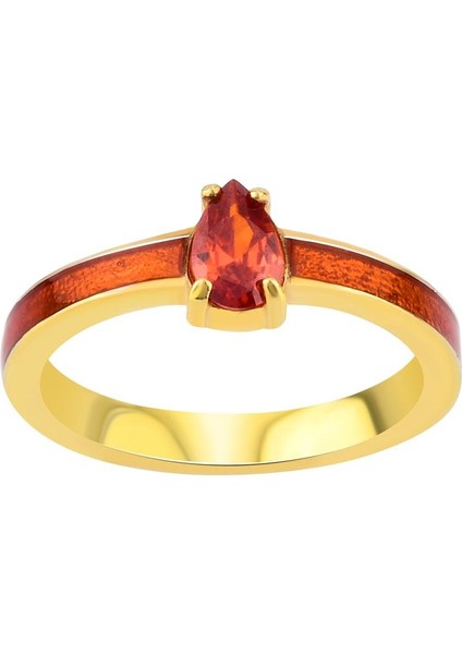 Garnet Zirconia Taşlı Damla Kesim Mineli Yüzük