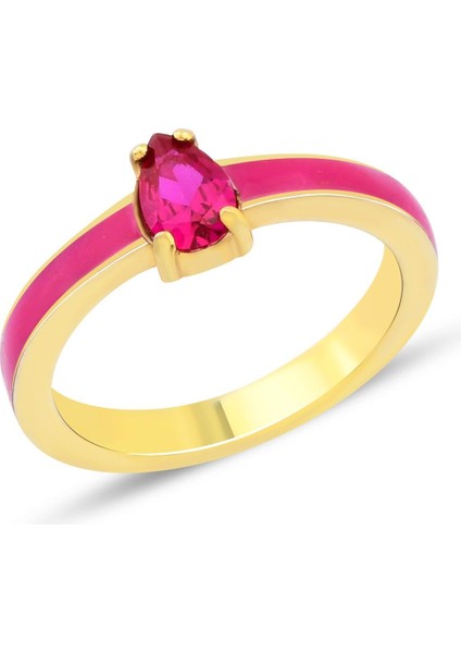 Pink Zirconia Taşlı Damla Kesim Mineli Yüzük