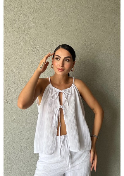 Beyaz Ip Askılı Bluz Pantolon Takım fiyatları