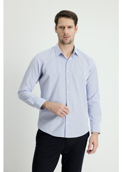 Uzun Kol Slim Fit Dar Kesim Çizgili Pamuklu Kolay Ütülenebilir Gömlek