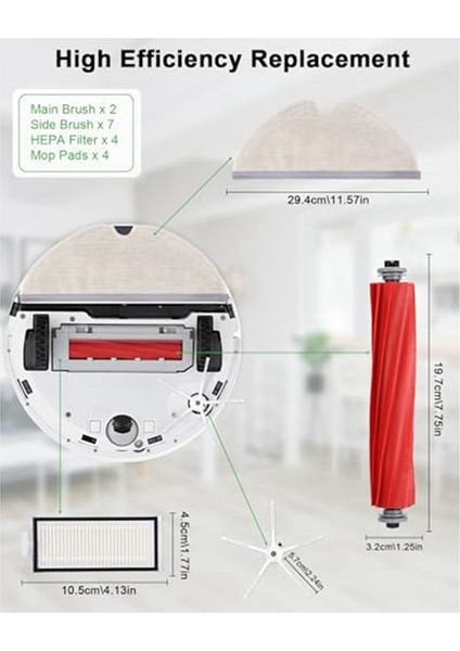 Max T8 Ana Yan Fırça Hepa Filtre Mop Bezi Için (Yurt Dışından)