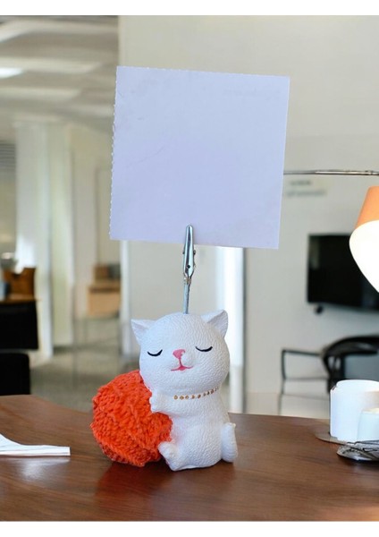 Turuncu Yumaklı Oturan Kawaii Kedi Temalı Not Tutacağı Fotoğraf Tutacak Tutucu Ofis Hediyelik modelleri