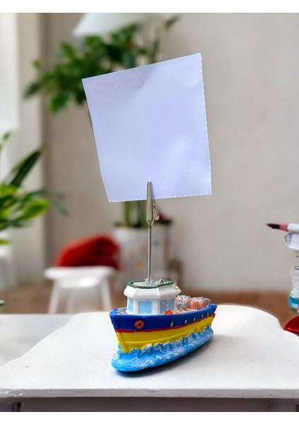 Sarı Lacivert Gemi Temalı Fotoğraf Not Tutacağı Ofis Masası Hediyelik