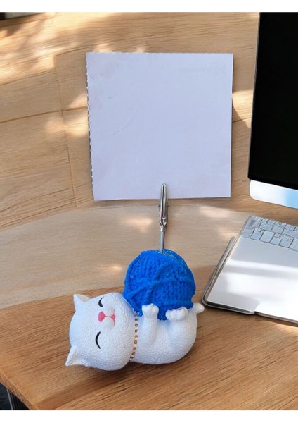 Saks Yumak Tutan Yatan Kawaii Kedi Temalı Not Tutacağı Fotoğraf Tutacak Tutucu Ofis Seti Hediyelik