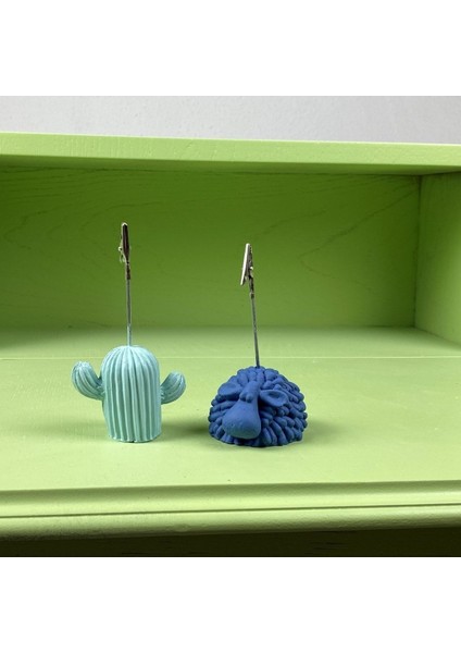 Nane Rengi Kaktüs ve Gri Mavi Kuzu 2'li Not Tutucu