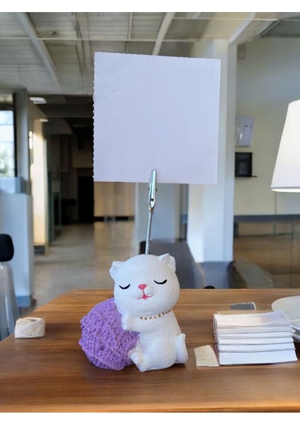Lila Yumak Tutan Oturan Kawaii Kedi Temalı Not Tutacağı Fotoğraf Tutacak Tutucu Ofis Seti Hediyelik modelleri