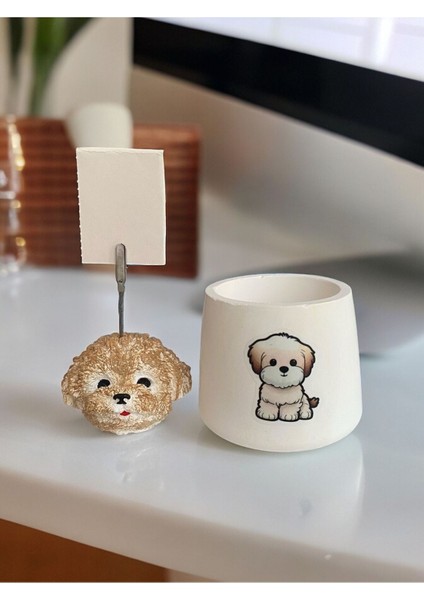 Sevimli Poodle Köpek Temalı Kalemlik Saksı ve Not Tutucu Seti fiyatları