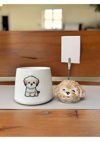 Sevimli Poodle Köpek Temalı Kalemlik Saksı ve Not Tutucu Seti fırsatları