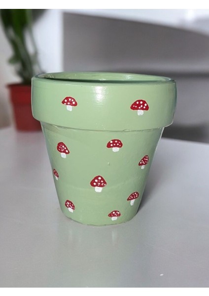 Mario Mantarı Yeşil Saksı 13 cm