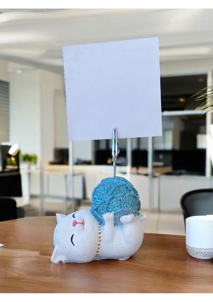 Mavi Sim Yumak Tutan Yatan Kawaii Kedi Temalı Not Tutacağı Fotoğraf Tutacak Tutucu Ofis Hediyelik fırsatları