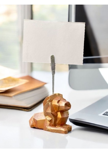 Altın Renkli Geometrik Aslan Fotoğraf Not Tutacağı Ofis Masası Tutacak Hediyelik Tutucı fiyatları