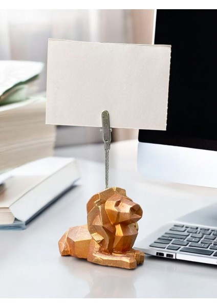 Altın Renkli Geometrik Aslan Fotoğraf Not Tutacağı Ofis Masası Tutacak Hediyelik Tutucı modelleri