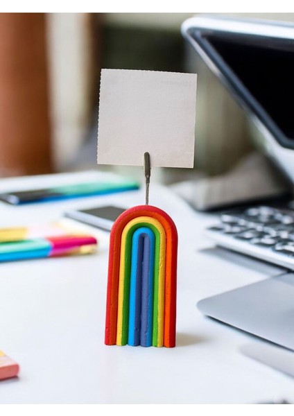 Beton Dekoratif Gökkuşağı Renklerinde Fotoğraf Not Tutucu