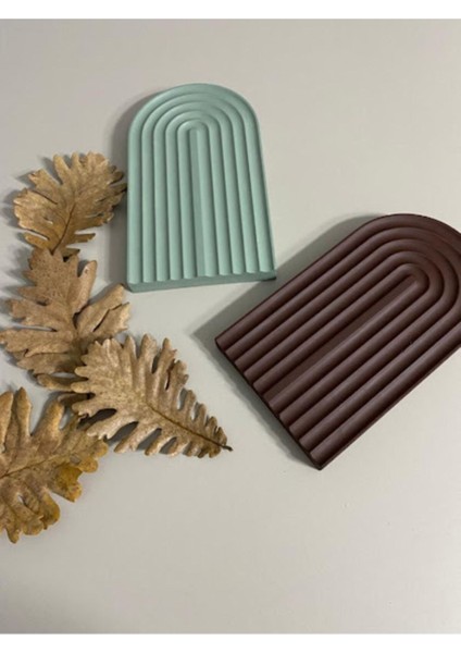 2li Dekoratif Geometrik Çizgili Beton Tabak Beton Takı Tabağı Mum Tabağı Organizer