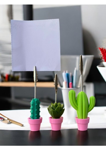 3 Model Pembe Saksılı Kaktüs Fotoğraf Not Tutacak Seti Ofis Masası Hediyelik Tutucu fırsatları