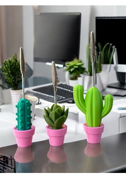 3 Model Pembe Saksılı Kaktüs Fotoğraf Not Tutacak Seti Ofis Masası Hediyelik Tutucu indirimleri