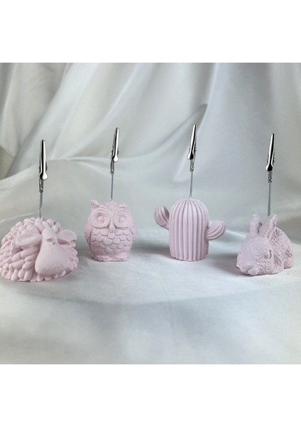 Pembe Inci Kuzu, Baykuş,tavşan ve Kaktüs 4'lü Not Tutucu Set
