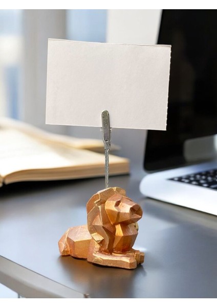 Altın Renkli Geometrik Aslan Fotoğraf Not Tutacağı Ofis Masası Tutacak Hediyelik Tutucı indirimleri