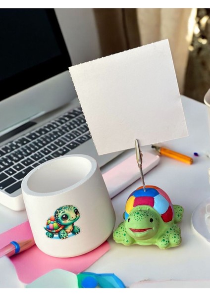 Renkli Kaplumbağa Fotoğraf Tutucu Not Tutacak Baskılı Kalemlik Ofis Seti Heyelik modelleri