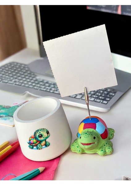 Renkli Kaplumbağa Fotoğraf Tutucu Not Tutacak Baskılı Kalemlik Ofis Seti Heyelik fırsatları