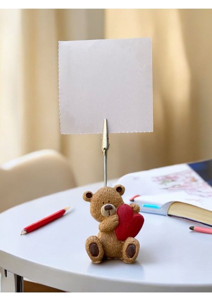 Sevimli Kalp Kucaklayan Ayı Fotoğraf Not Tutacağı Ofis Masası Tutucu Hediyelik Tutacak
